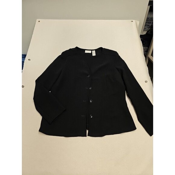 Liz Claiborne Sheer V-Neck Black Button Up Blouse Shacket Size L - Picture 1 of 7